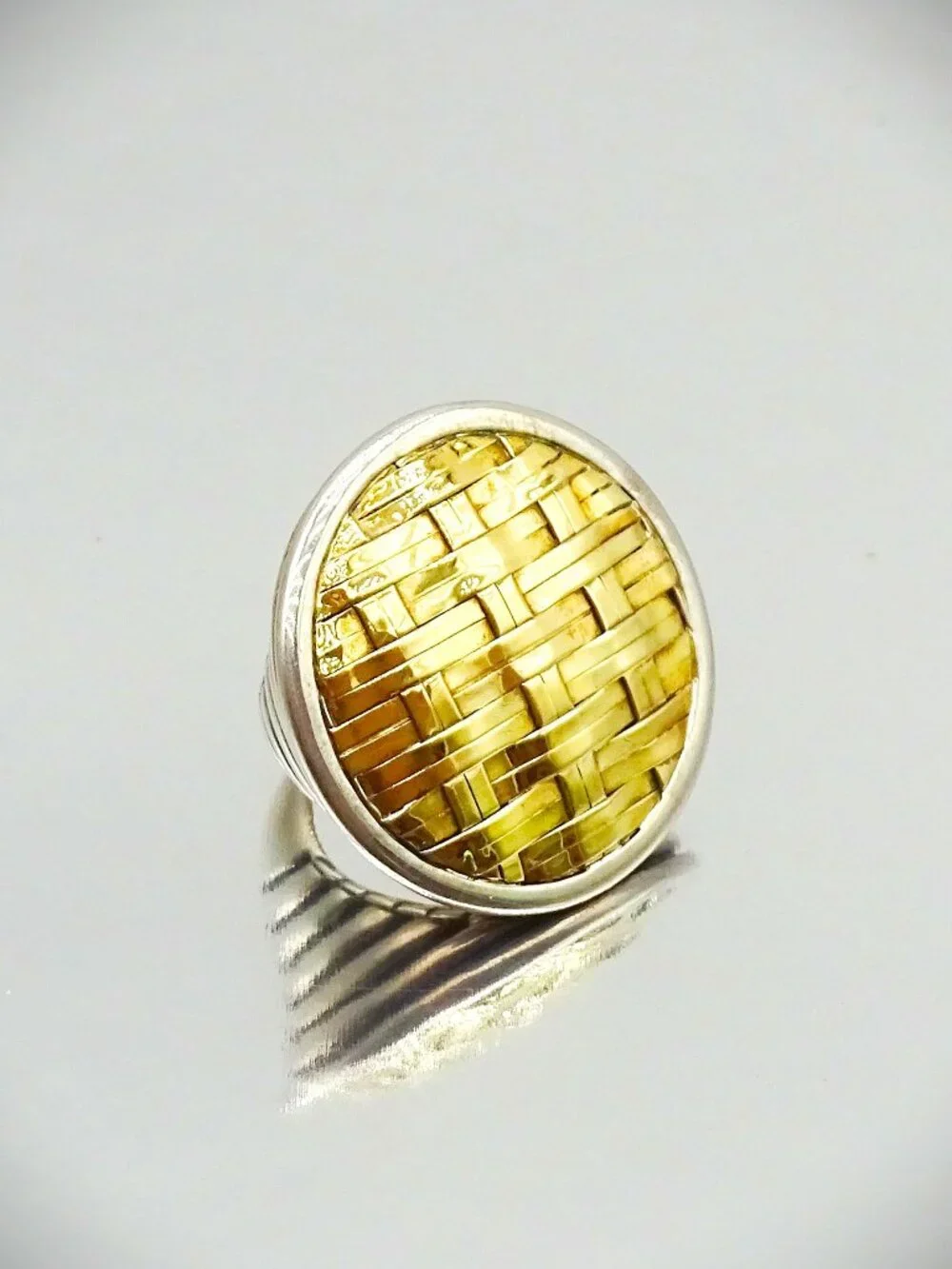 JOHN HARDY Bedeg Sterling Silver 22K Yellow Gold Huge Ring Size 7.25